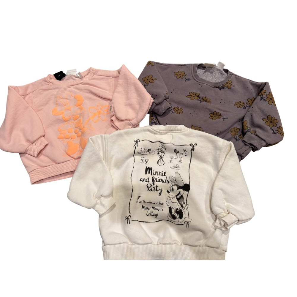 Zara Kids Disney Minnie Mouse Floral Sweatshirt Bundle Set of 3 Pink White 3T